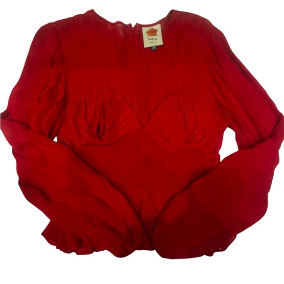 Farm Rio Red Pleated Shell Blouse - Picture 5 of 7